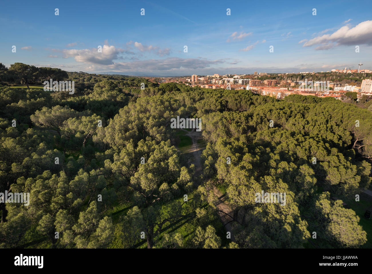 Madrid cityscape aerial view from casa de campo. Stock Photo