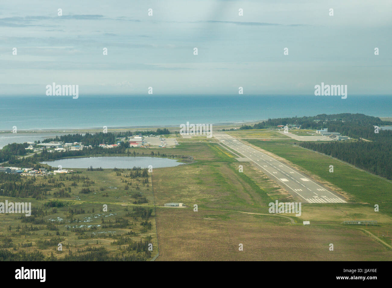 Homer Airport from above, Homer, Kenai Peninsula, Alaska, USA Stock