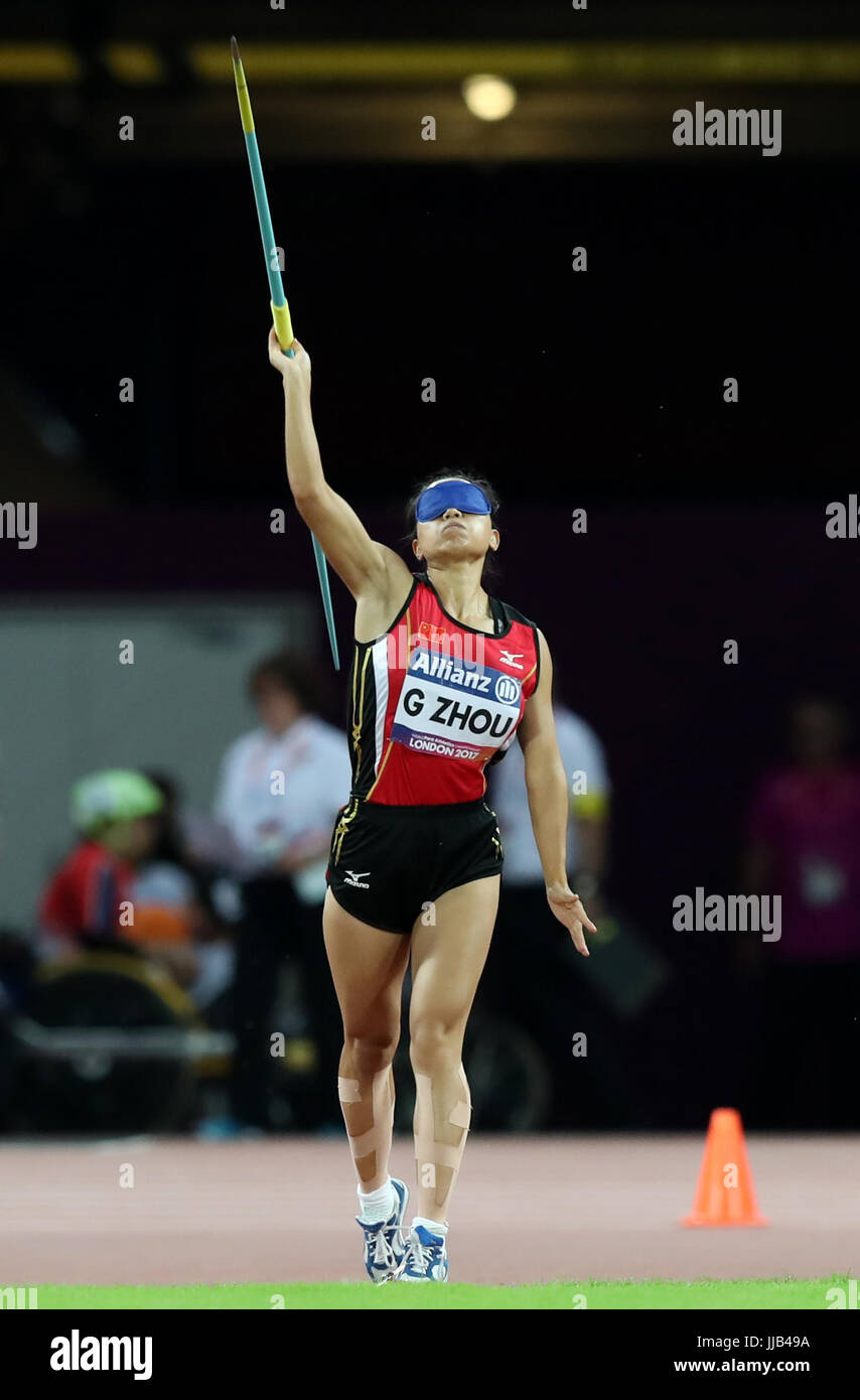China's Guohua Zhou in the Women's Javelin Throw F11 Final during day five of the 2017 World
