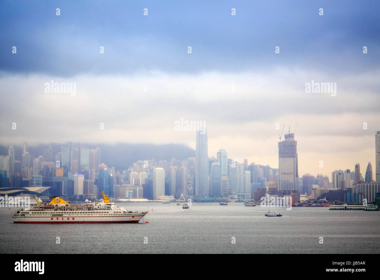 Cityscape of Central district, Hong Kong Island and victoria harbour on a foggy day, Hong Kong Cityscape of Central district, Hong Kong Island and victoria harbour on a foggy day, Hong Kong