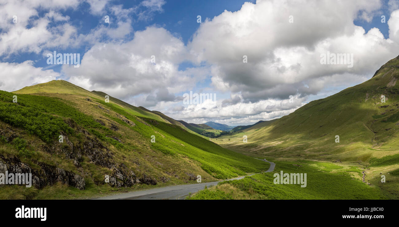 View north from Newlands Hause with the Keskadale Beck on the right and Skiddaw in the distance. Stock Photo