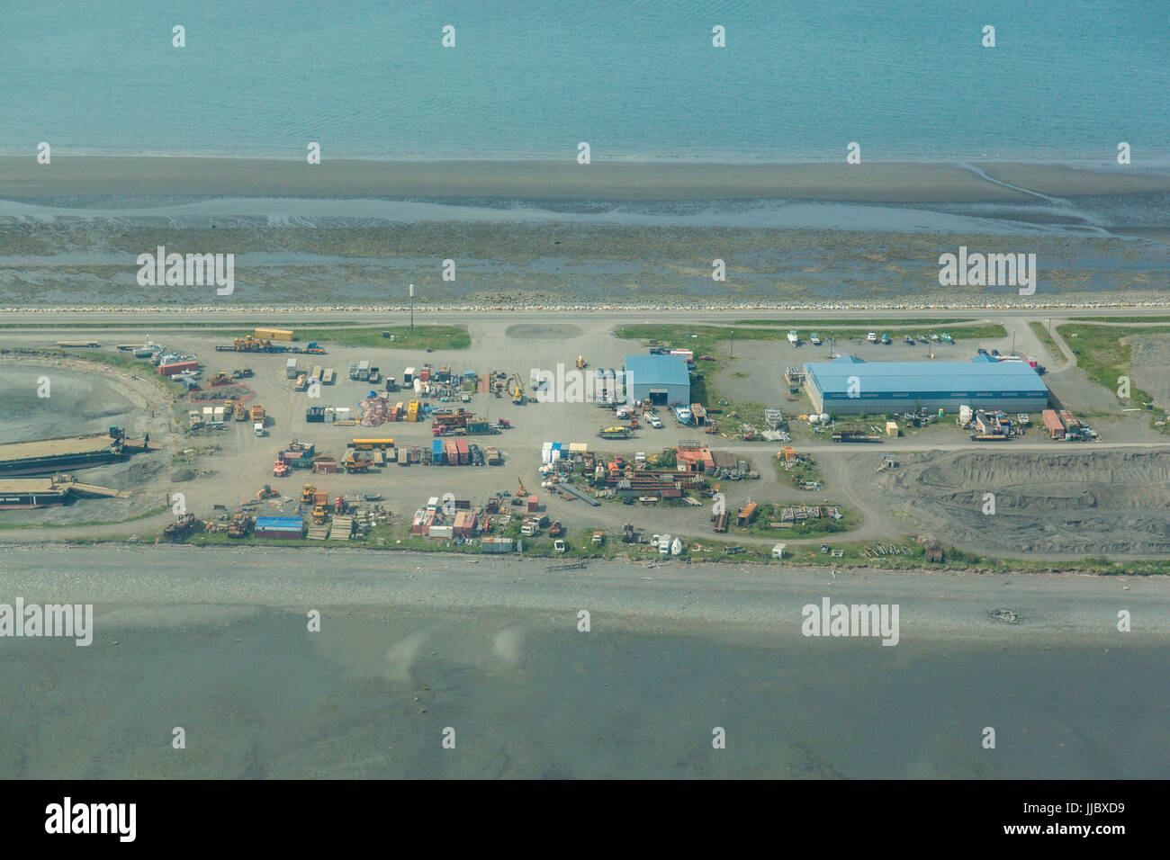 Homer Spit from above, Aerial, Cook Inlet, Gulf of Alaska, Homer, Alaska, USA Stock Photo