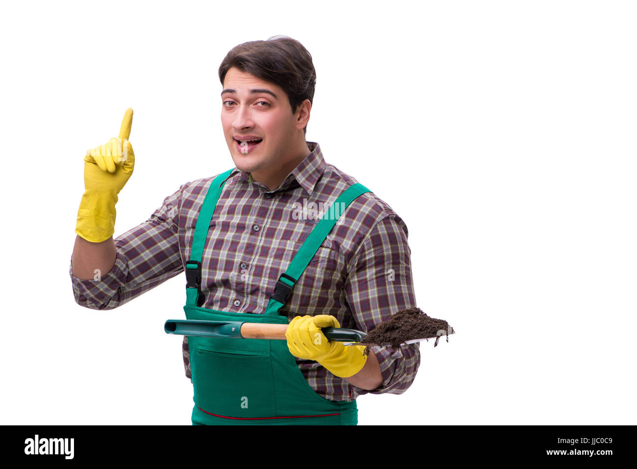 Young man gardener isolated on white Stock Photo - Alamy