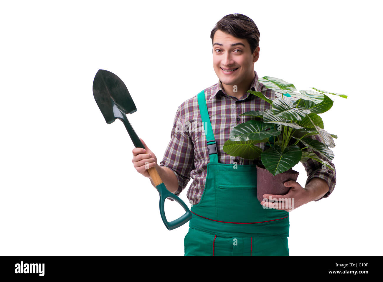 Young man gardener isolated on white Stock Photo - Alamy