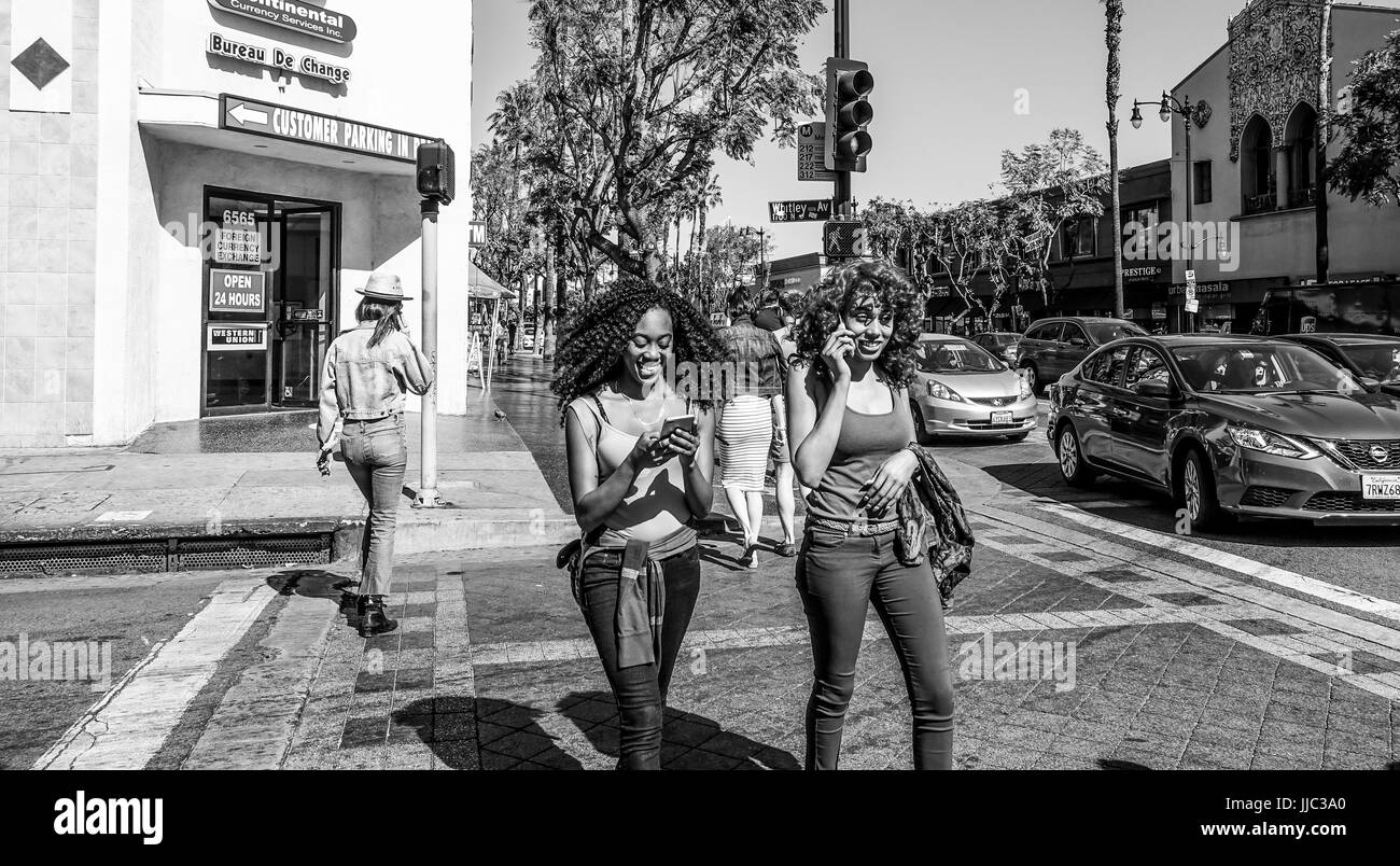 Stylish people on Hollywood Boulevard in Los Angeles - LOS ANGELES - CALIFORNIA - APRIL 20, 2017 Stock Photo