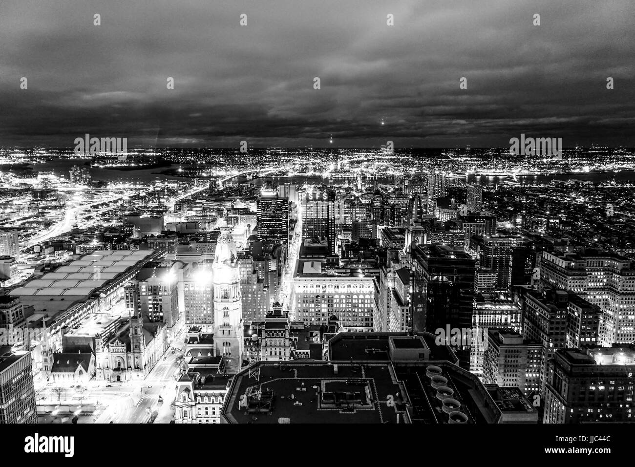 The city lights of Philadelphia aerial view at night PHILADELPHIA