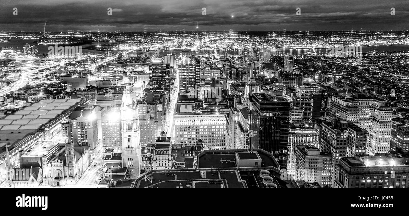 The city lights of Philadelphia aerial view at night PHILADELPHIA