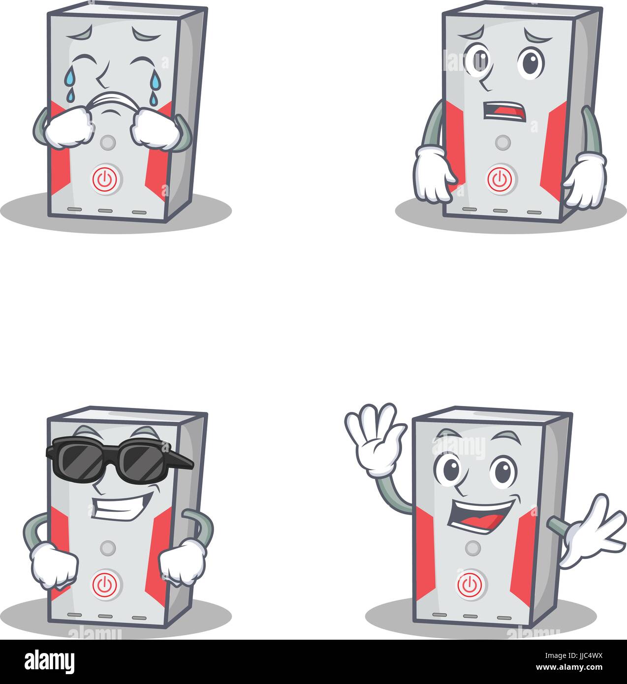 Scared Computer Set of computer character with crying afraid cool waving Stock Vector ...