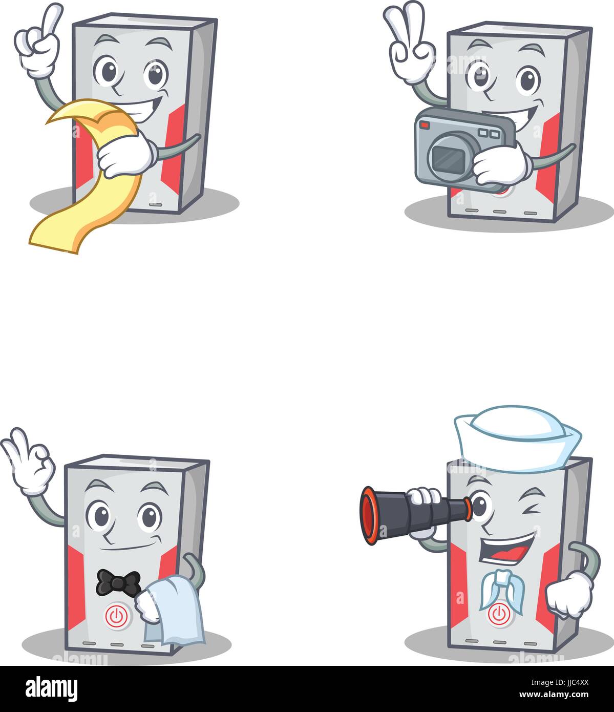 Set of computer character with menu photo waiter binocular Stock Vector ...