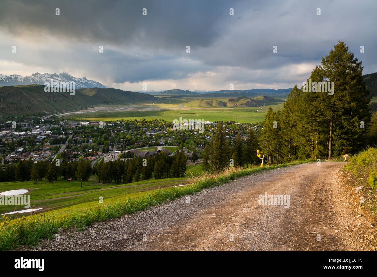Stormy weather passing over the Snow King Summit Trail and the town of Jackson. BridgerTeton