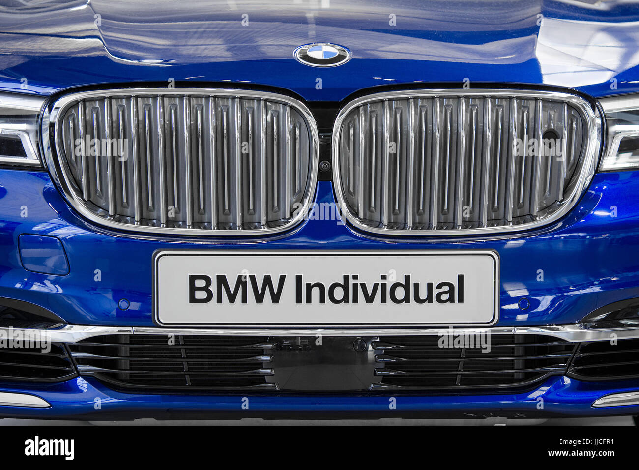 Munich, Germany - July 15, 2017: Close-up front view of new model BMW Individual stylish car Stock Photo