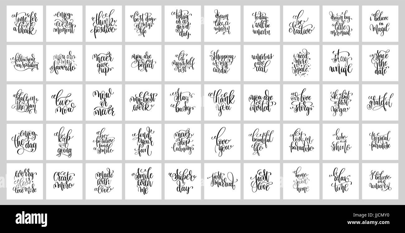 set of 50 hand lettering posters, motivational and inspirational Stock ...