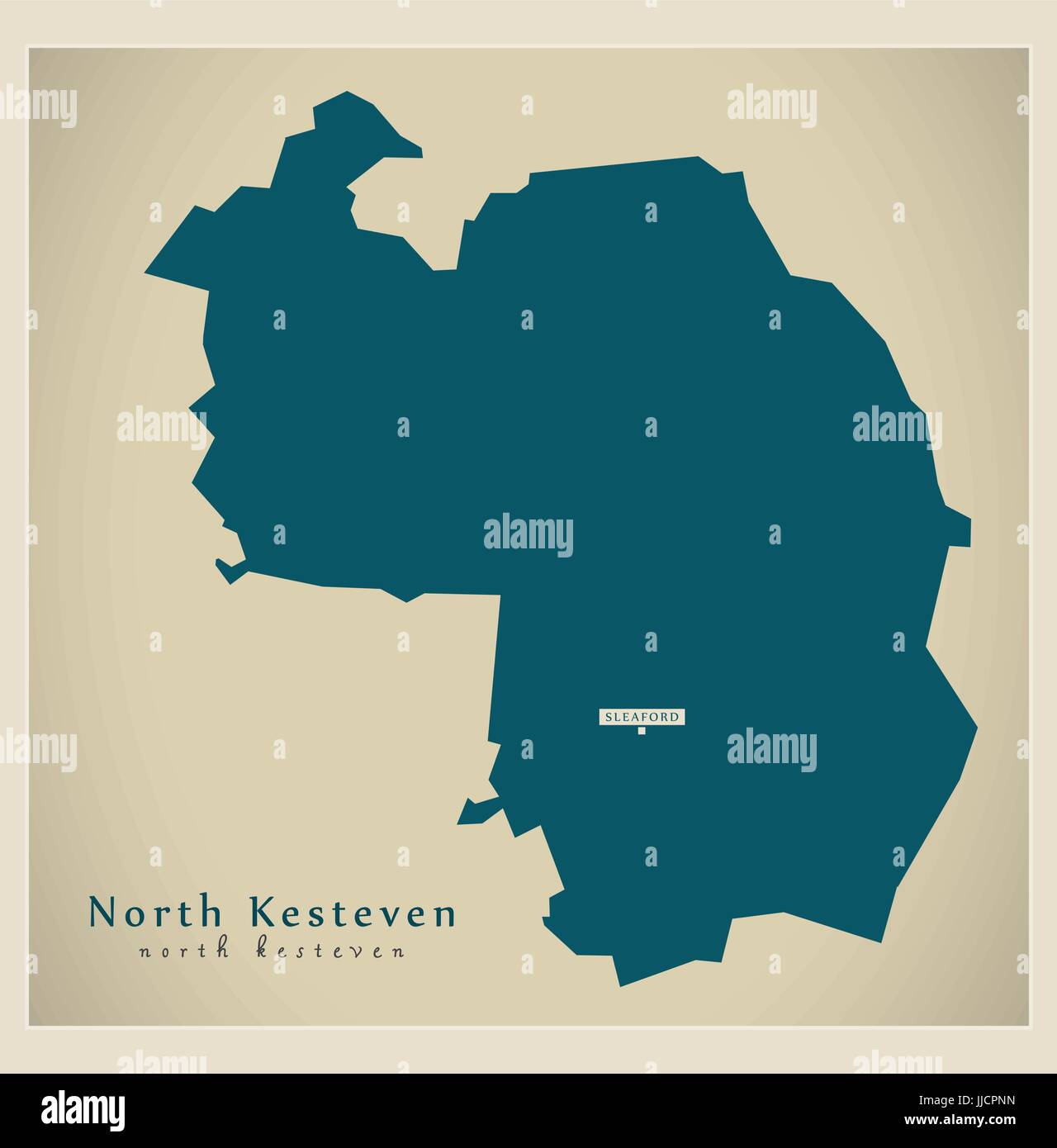 Modern Map - North Kesteven district of Lincolnshire England UK illustration Stock Vector