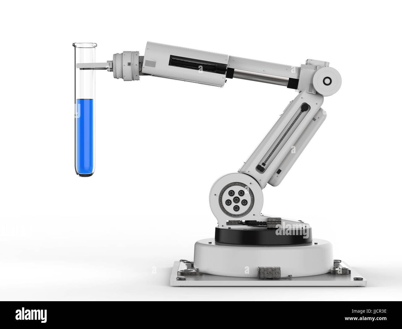 3d rendering robot holding test tube with blue liquid Stock Photo - Alamy