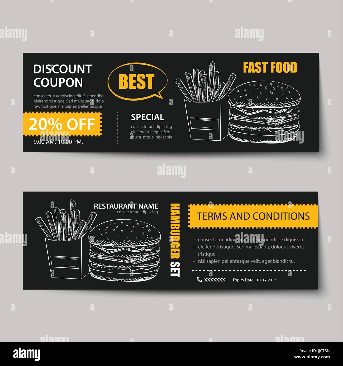 fast food coupon discount template flat design Stock Vector