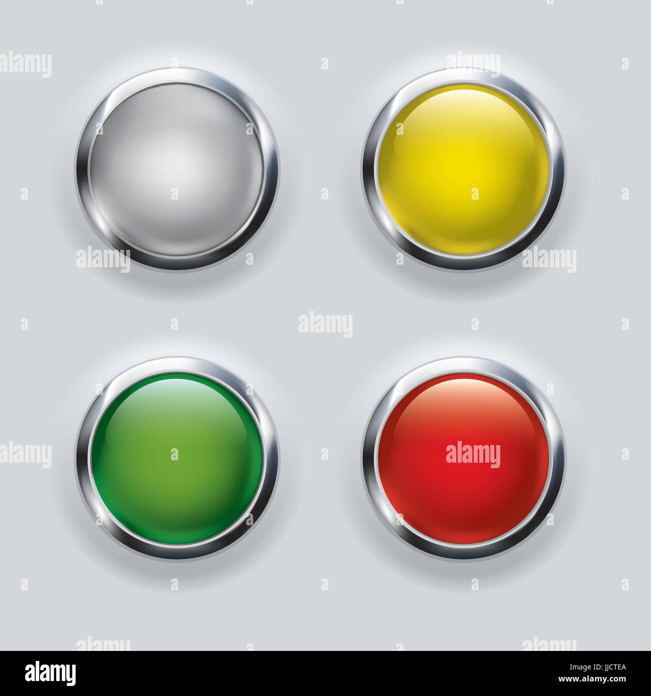 button set with metallic elements on gray background Stock Vector