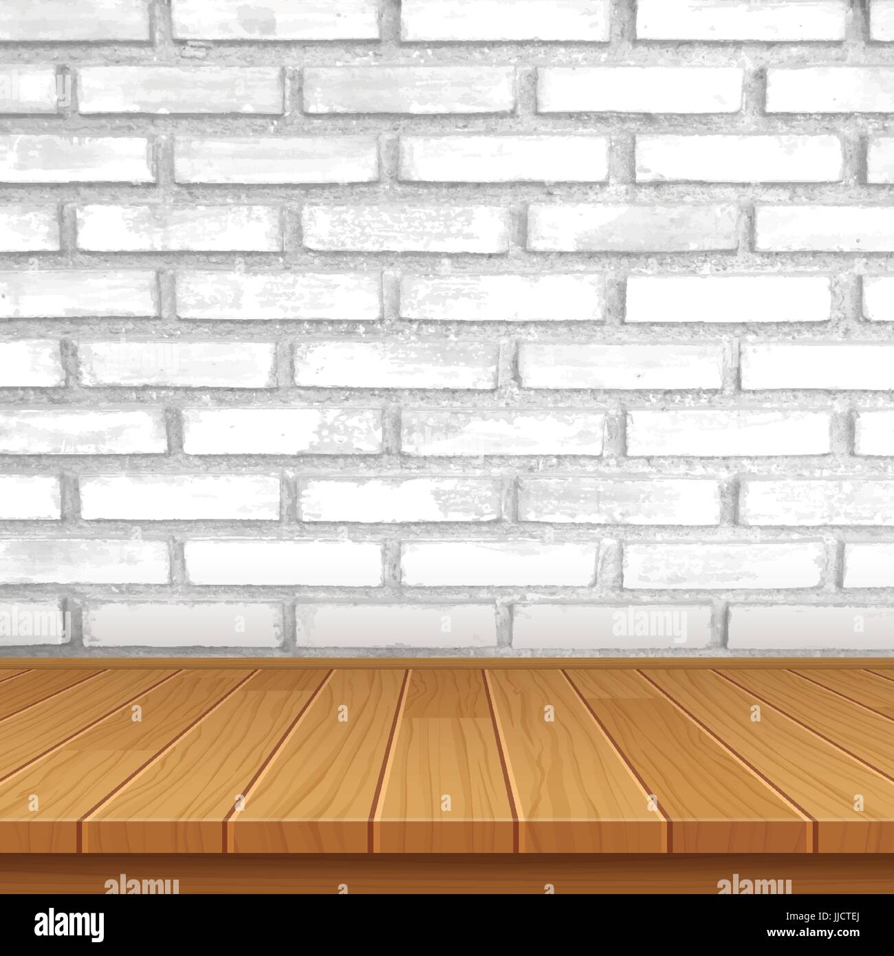 vector wood table top on brick wall background Stock Vector Image & Art -  Alamy