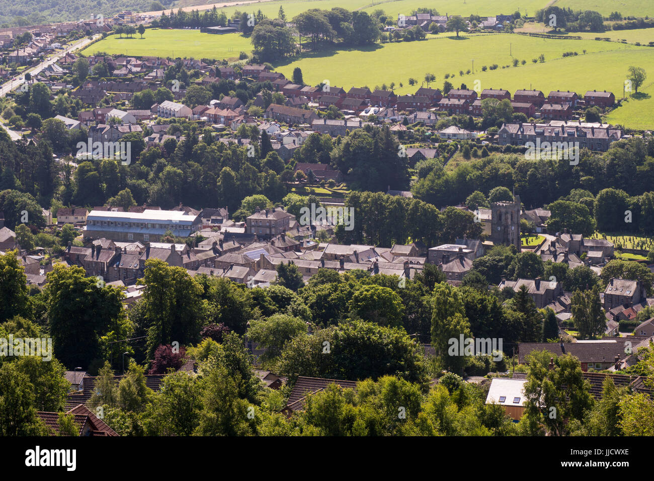 Rothbury townscape from the north, Northumberland, England, UK Stock