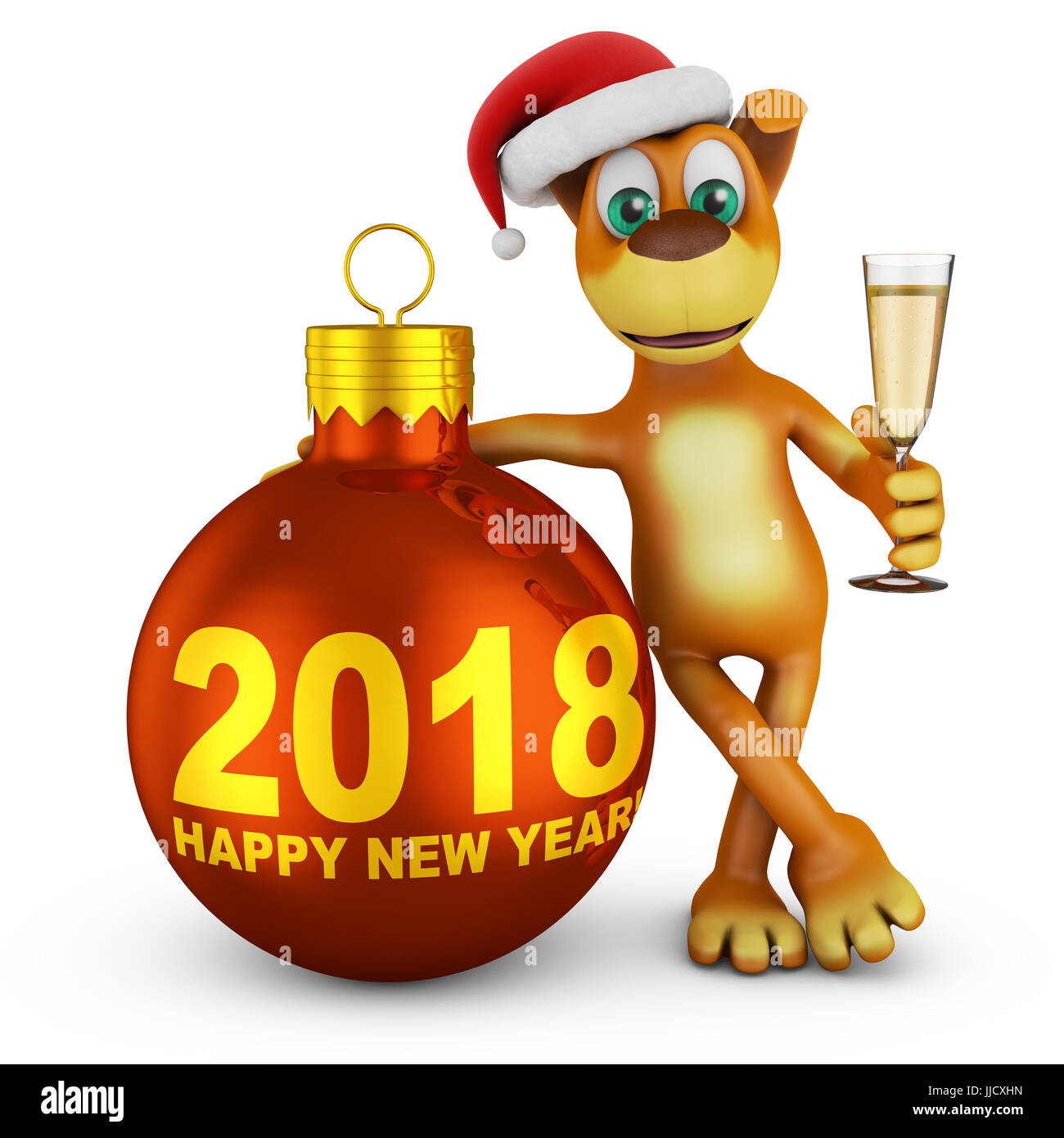 Cartoon Dog In A Santa Hat With A Glass Of Wine Near Christmas Tree Stock Photo Alamy