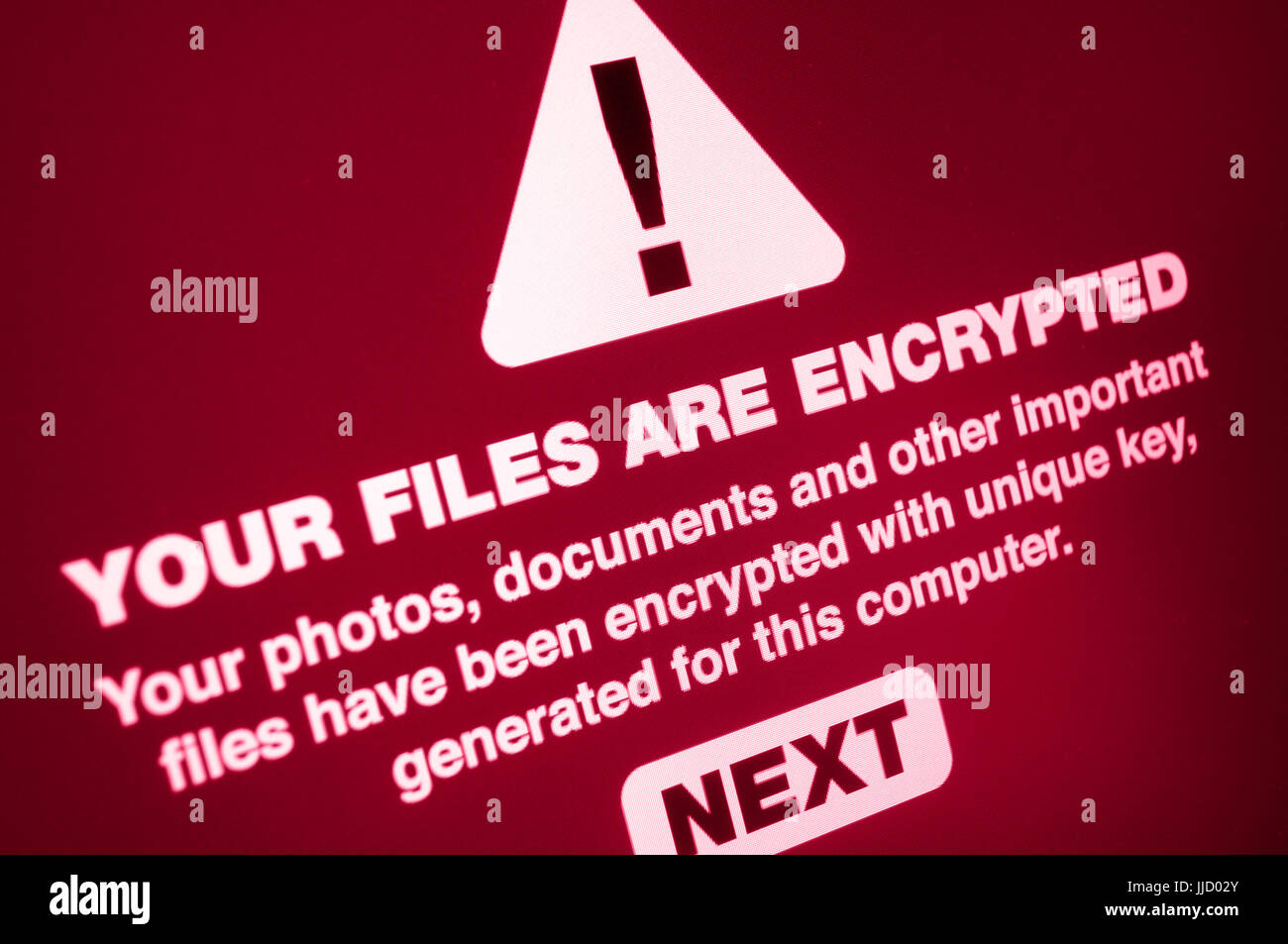 Ransomware Close up of Your Files Are Encrypted on the Screen Stock