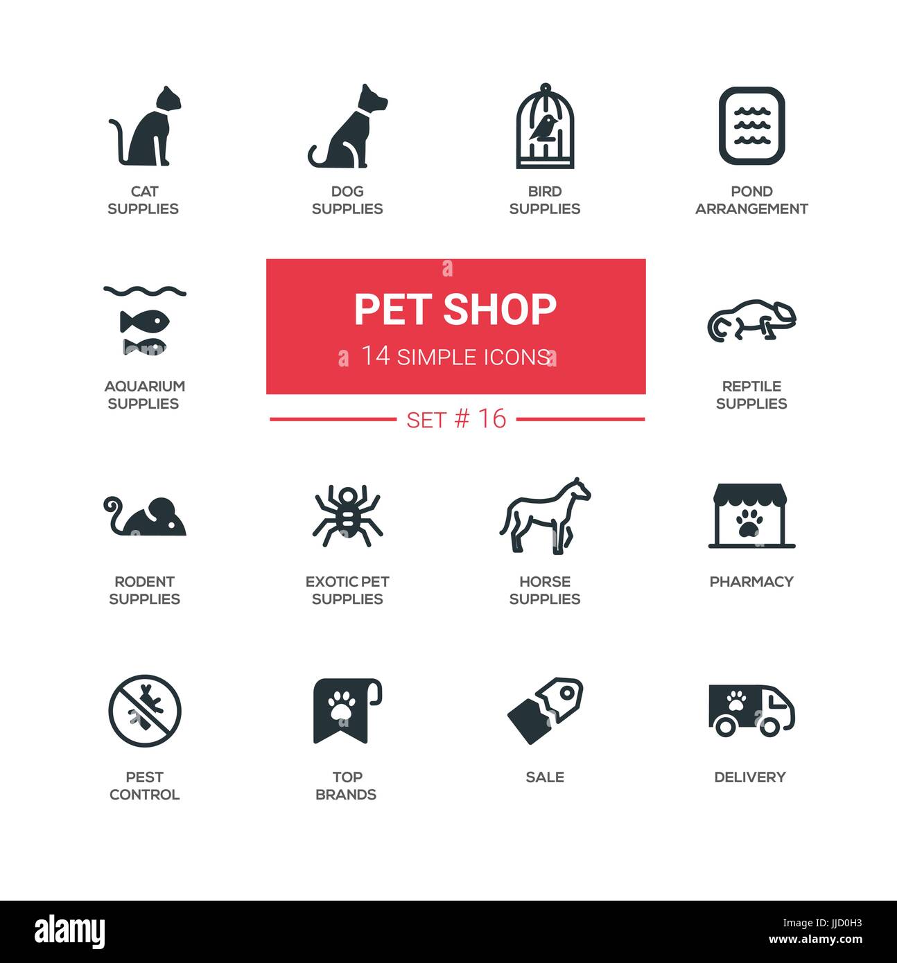 Pet Shop - Modern simple thin line design icons, pictograms set Stock Vector