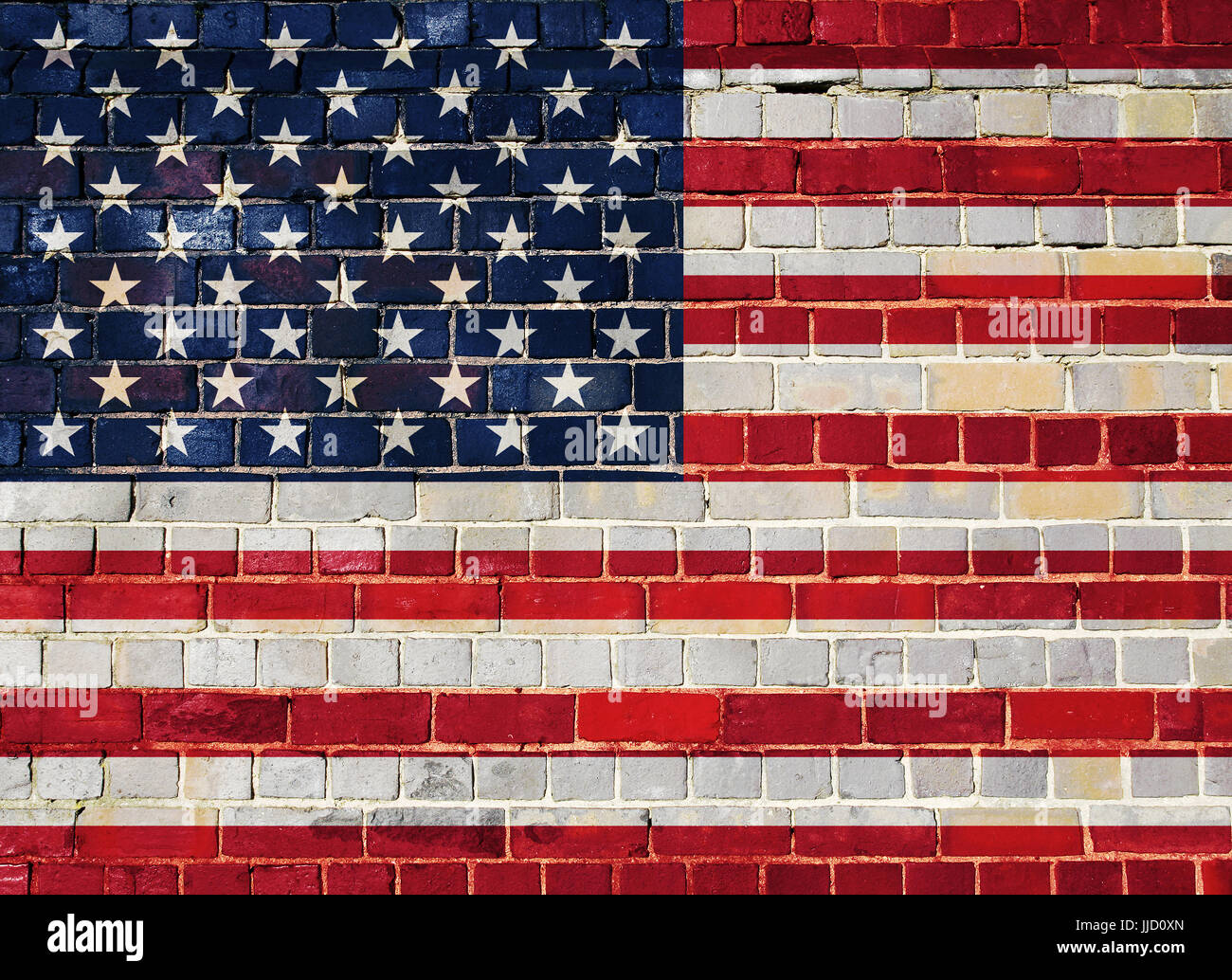 United States of America flag on an old brick wall background Stock Photo