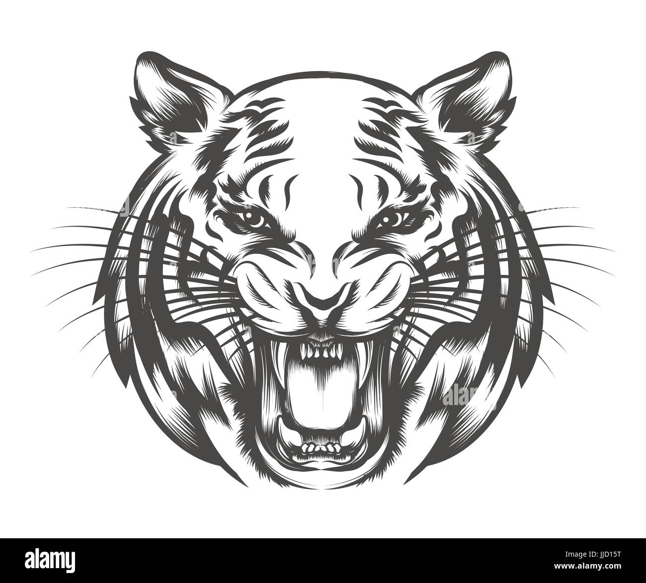 Roaring Tiger head drawn in tattoo style isolated on white. Vector illustration Stock Vector