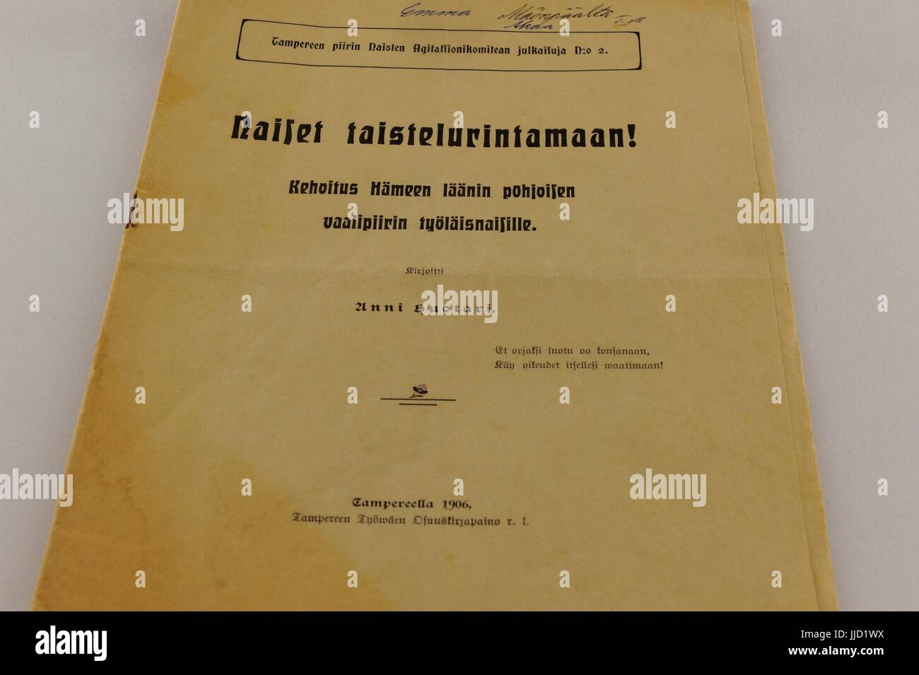 The Finnish political situation was going to be changed after the general strike 1905. The general right to vote and women could be also be candidates Stock Photo
