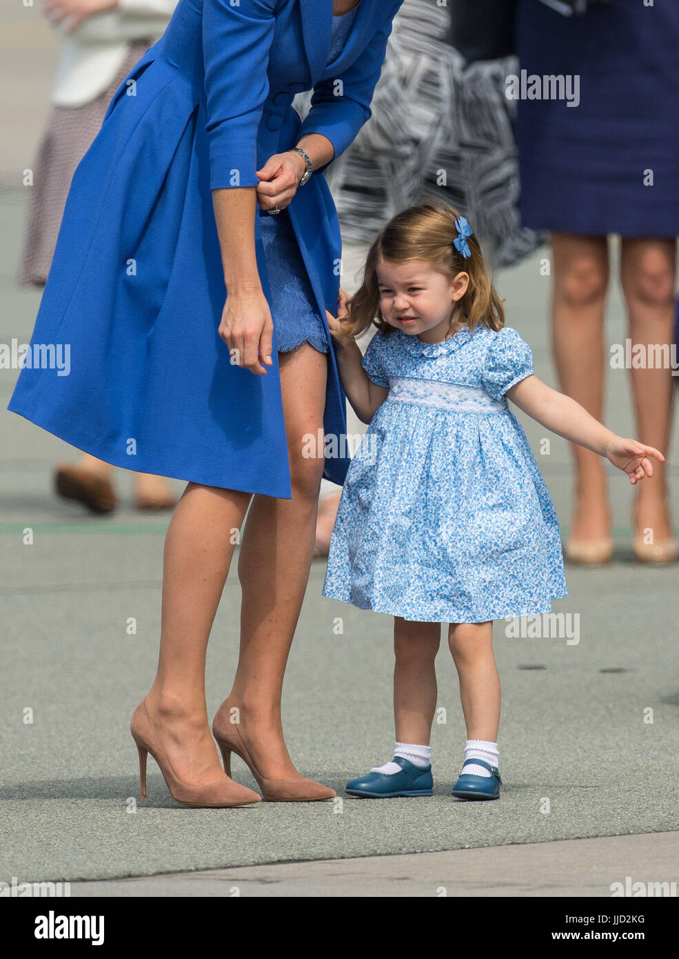 The Duchess of Cambridge with Princess Charlotte leave Warsaw, Poland, as they head to Germany. Stock Photo