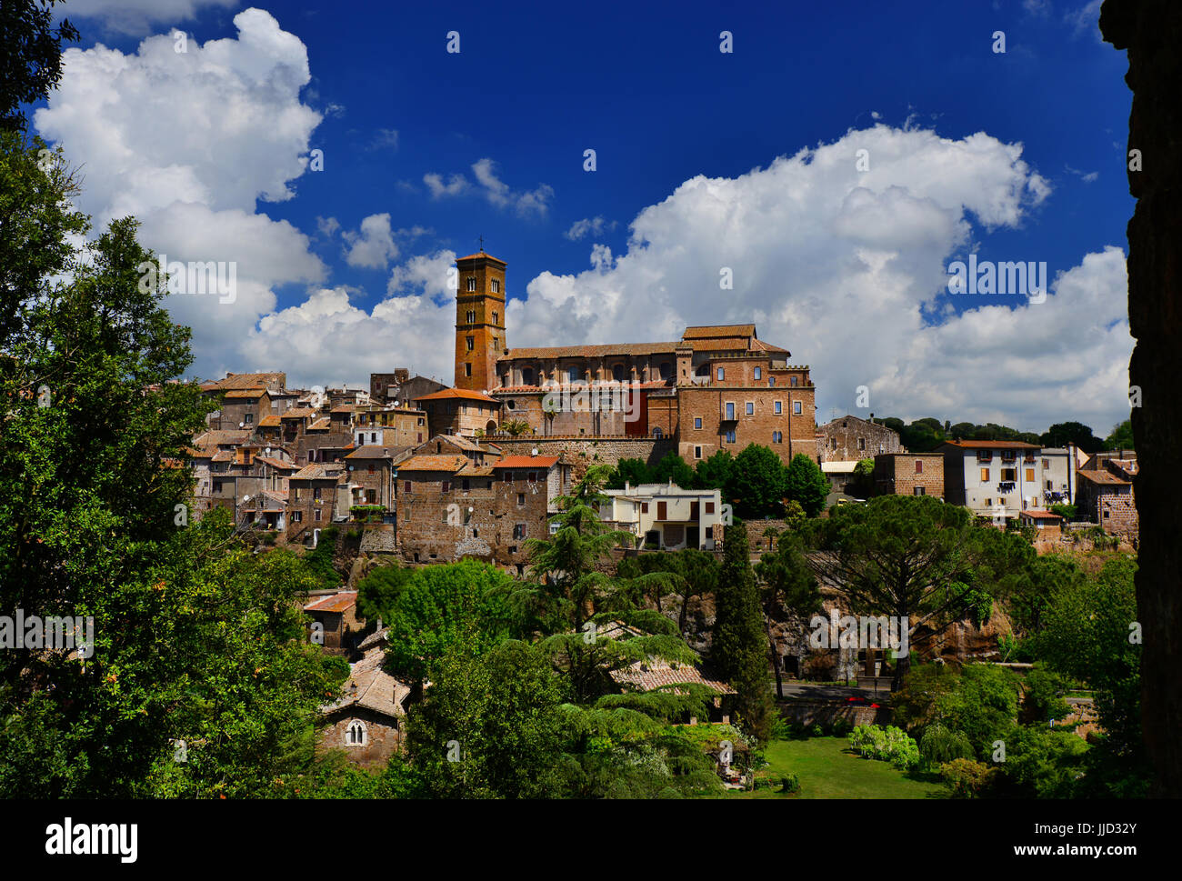 View of the medieval Saint Mary of Assumption Cathedral at the top of the ancient town of Sutri, near Rome Stock Photo