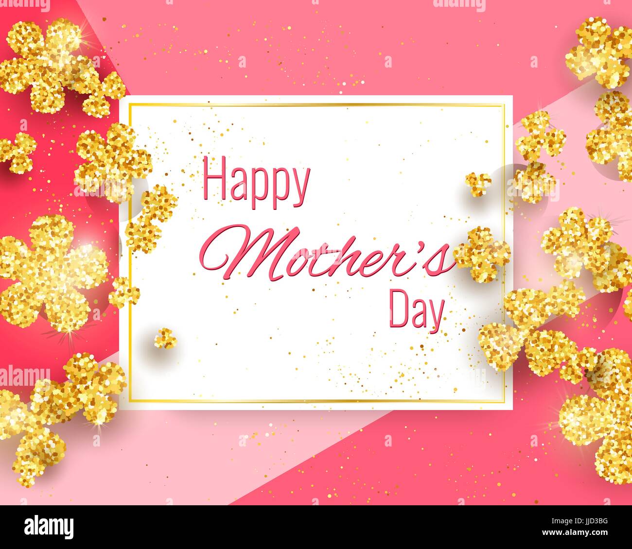 Happy mothers day greeting card with gold glittering flowers. Vector