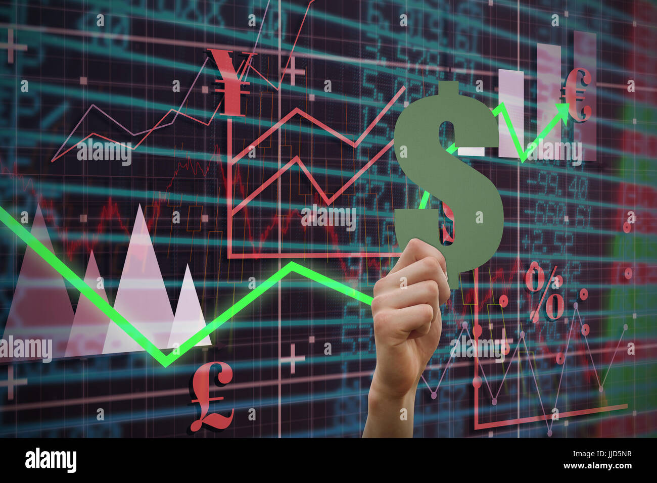 Hand holding dollar sign against red arrow Stock Photo - Alamy