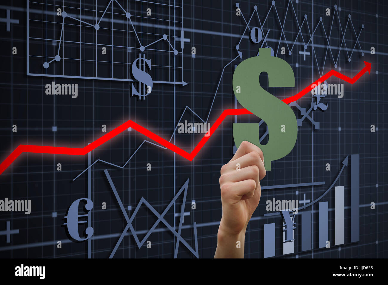 Hand holding dollar sign against red arrow Stock Photo - Alamy