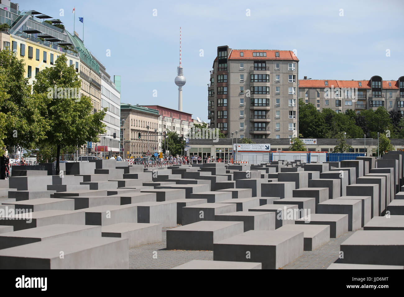 The Memorial to the Murdered Jews of Europe, also known as the Holocaust Memorial, in Berlin, Germany, designed by architect Peter Eisenman and engineer Buro Happold. Stock Photo