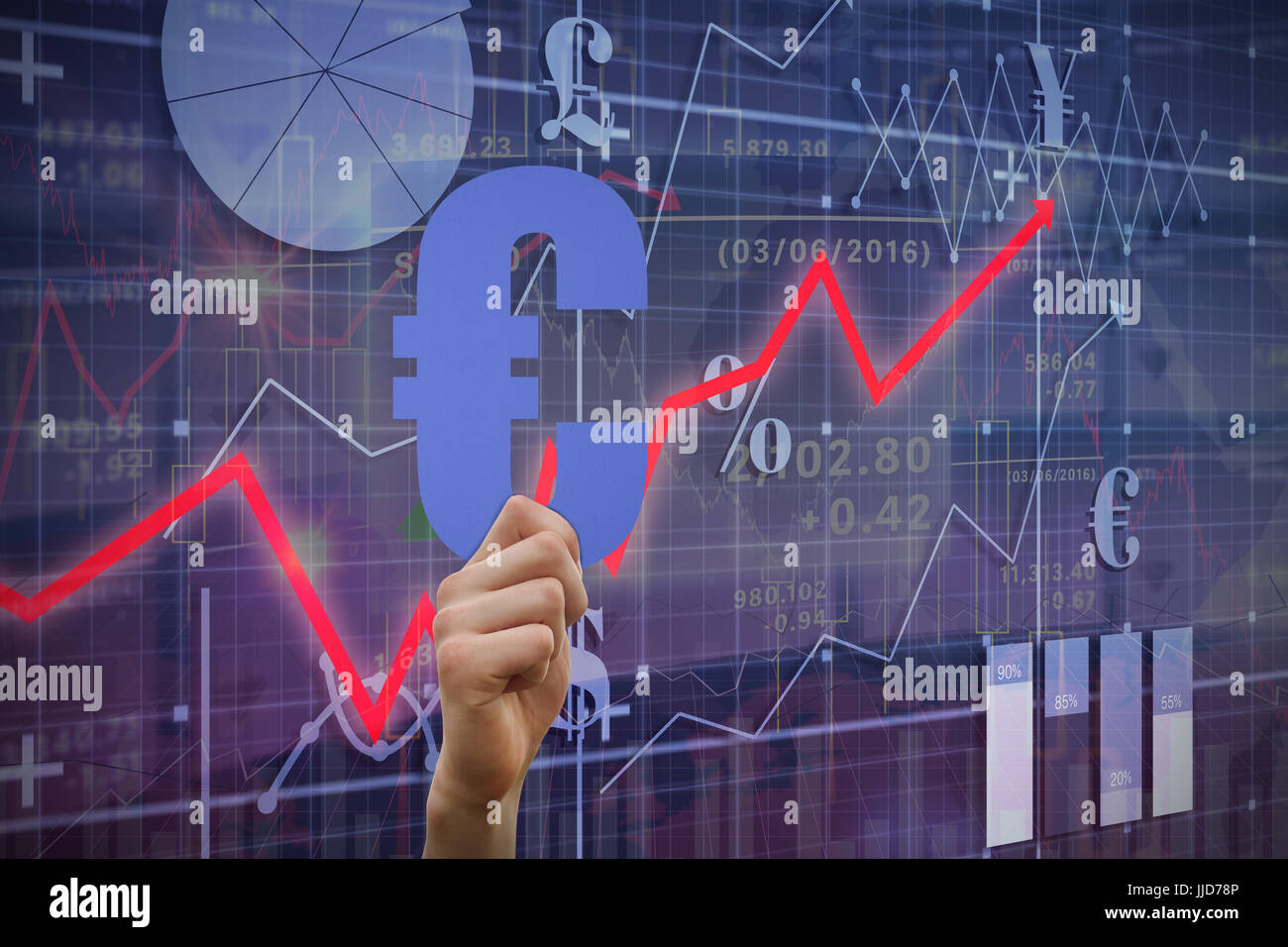 Hand holding euro sign against red arrow Stock Photo - Alamy