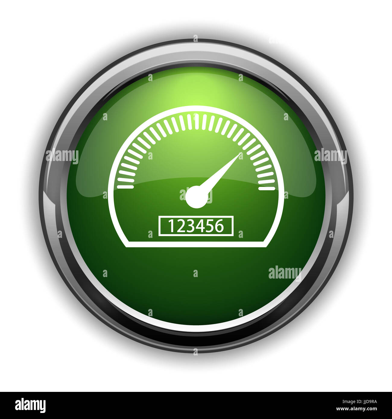 Speedometer icon. Speedometer website button on white background Stock