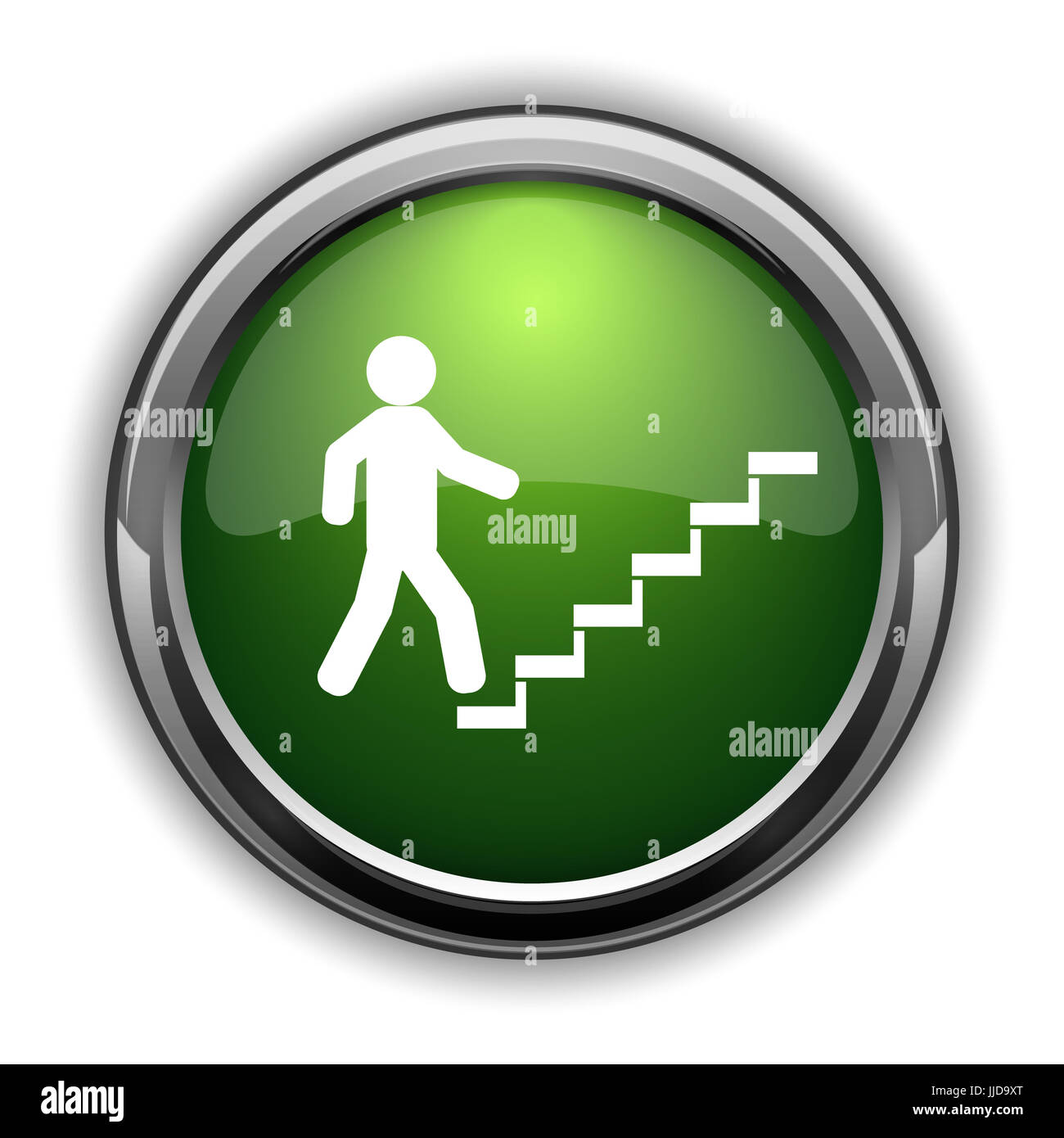 Businessman on stairs - success icon. Businessman on stairs - success website button on white background Stock Photo