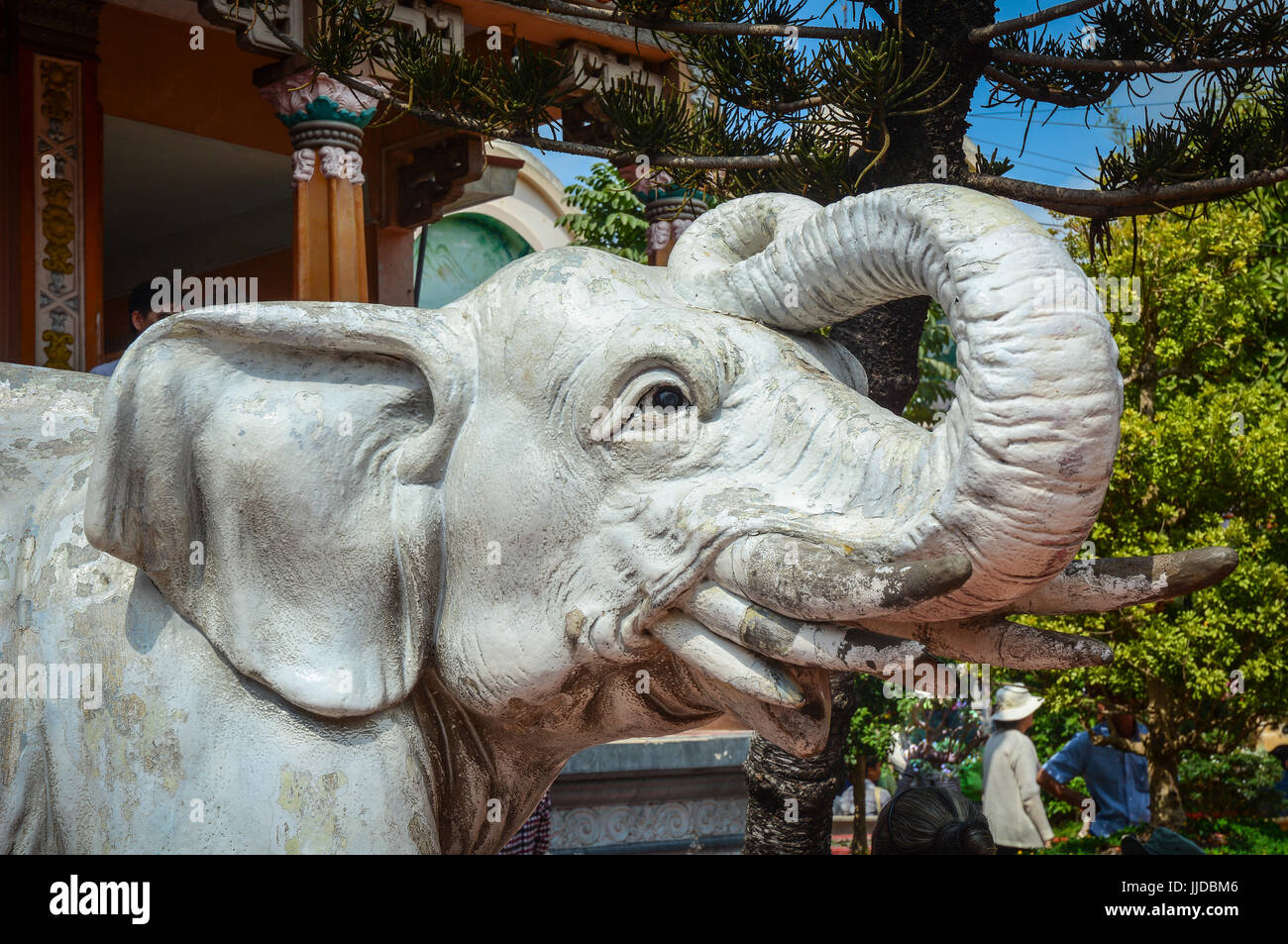 Elephant statue at the Chinese temple in Chau Doc, Vietnam. Chau Doc is best central for border crossing to Cambodia after a trip in Vietnam. Stock Photo