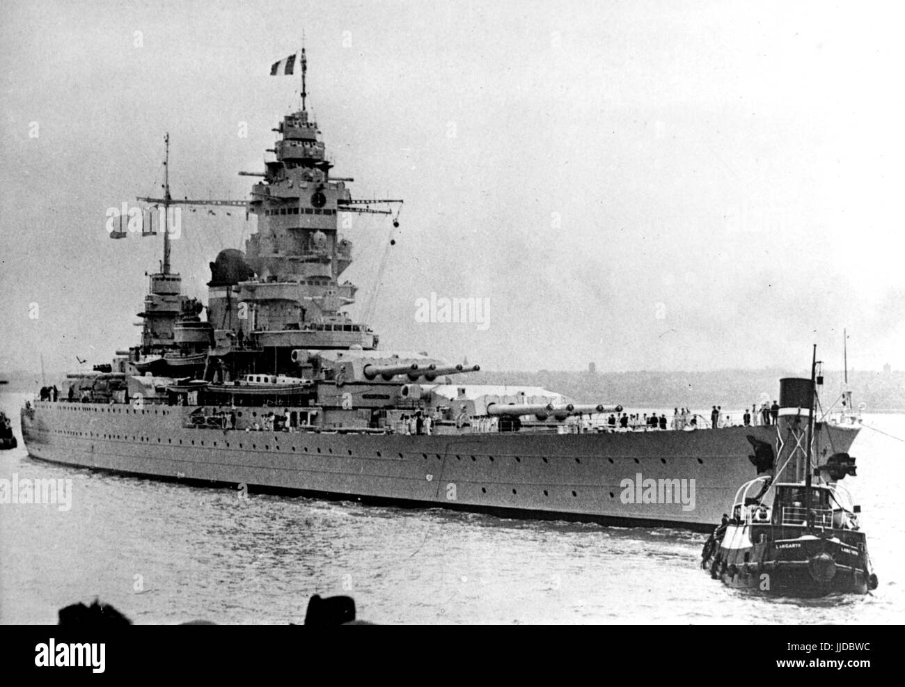 The Nazi propaganda picture shows the French warship Dunkerque  armed with a main battery of eight 330mm guns arranged in two quadruple gun turrets, around 1939. Fotoarchiv für Zeitgeschichte - NO WIRE SERVICE | usage worldwide Stock Photo