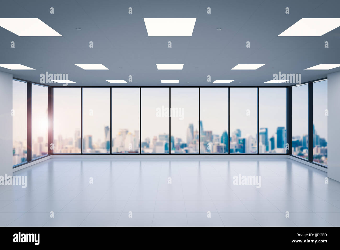 3d rendering empty office space with glass windows Stock Photo - Alamy