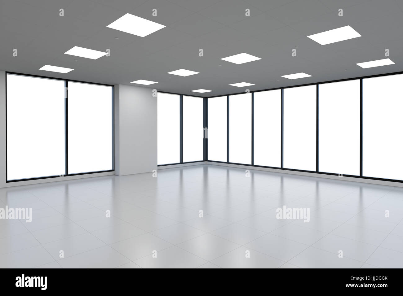 3d rendering empty office space with glass windows Stock Photo - Alamy