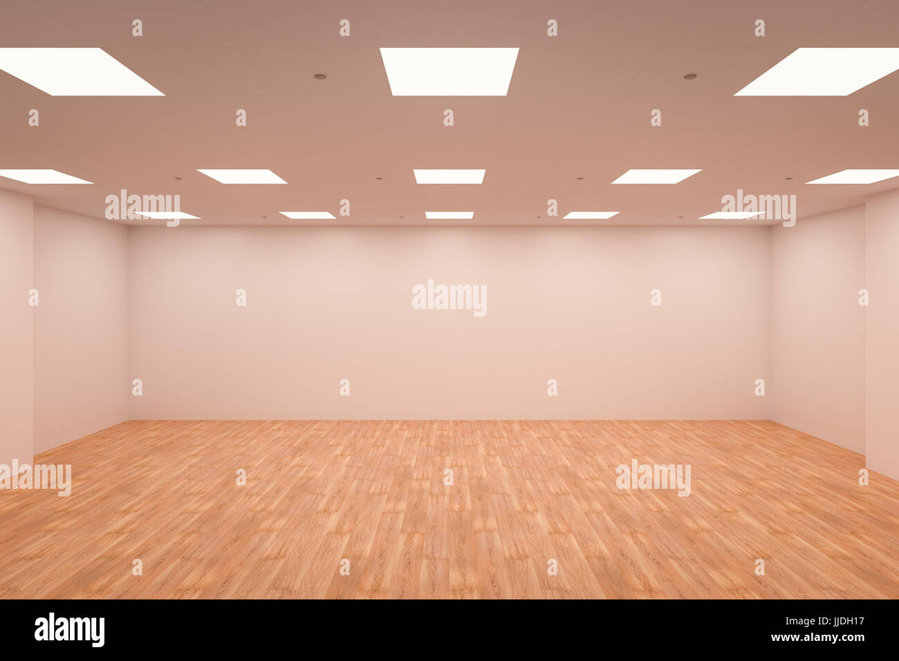 3d rendering empty office space with wooden floor Stock Photo