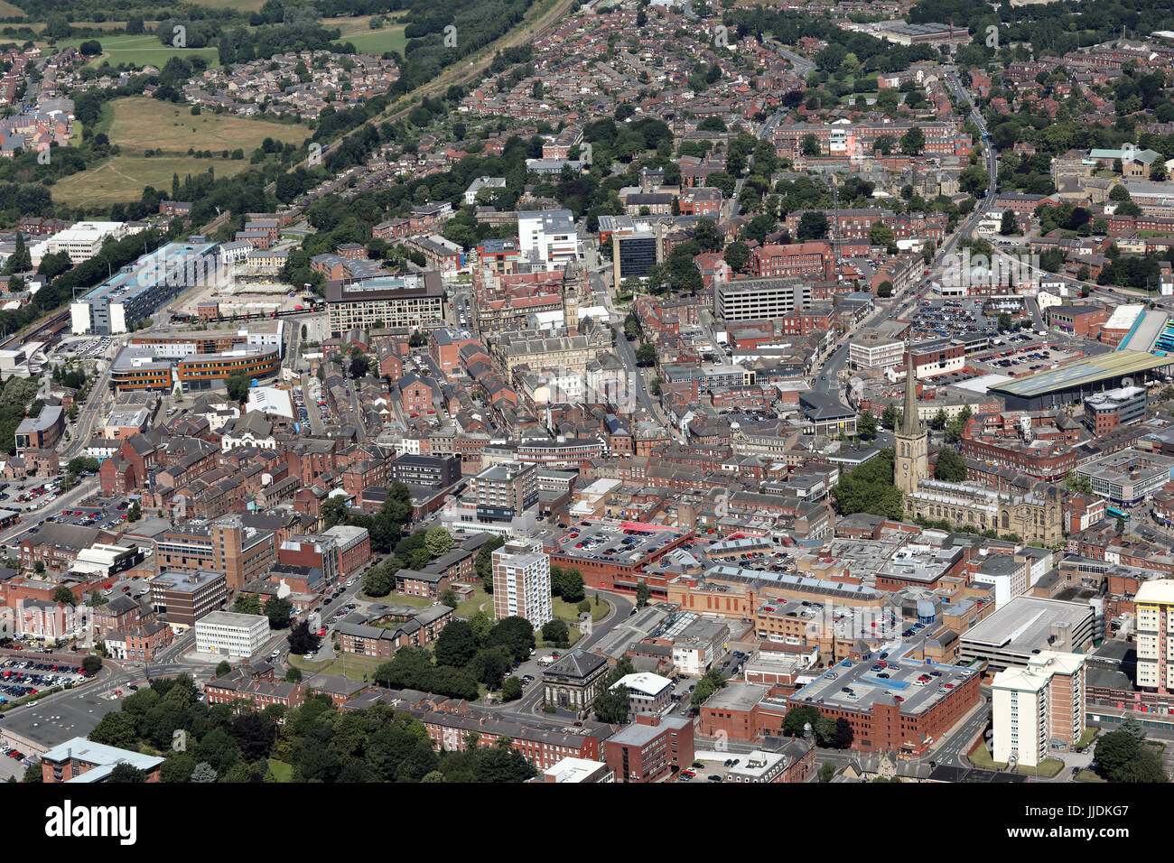 aerial view of Wakefield town centre, West Yorkshire, UK Stock Photo