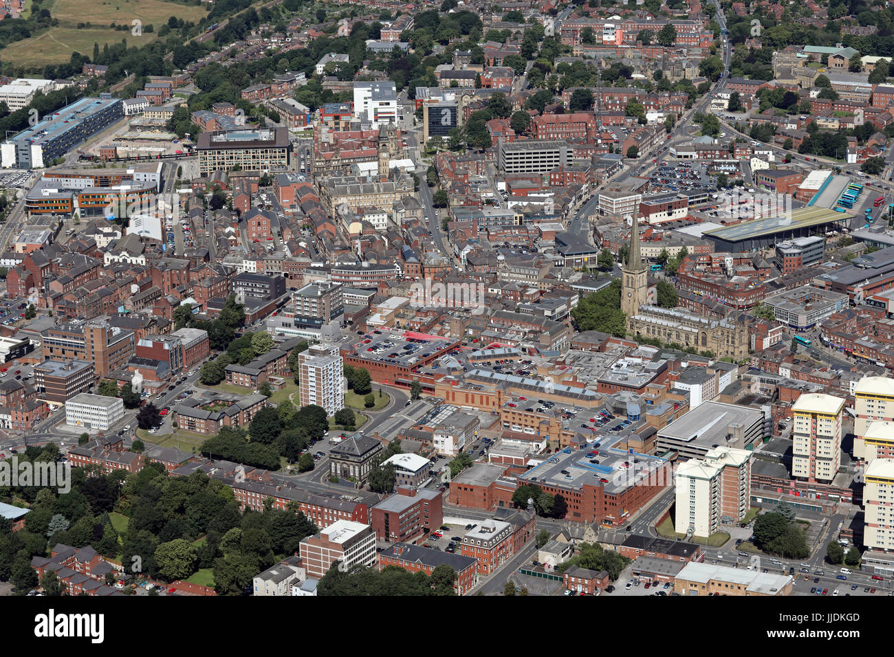 aerial view of Wakefield town centre, West Yorkshire, UK Stock Photo