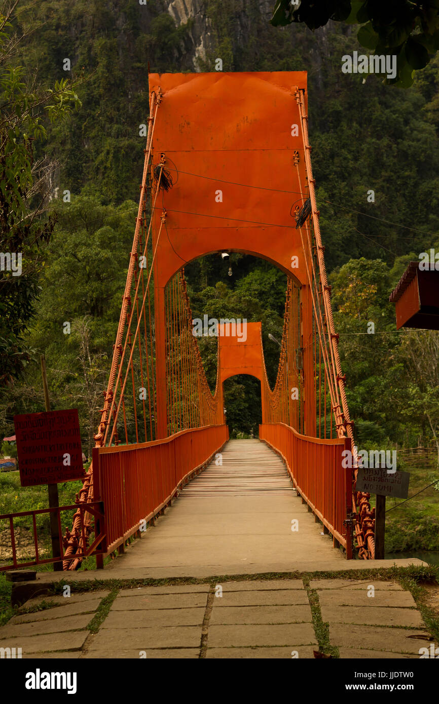 Red Bridge. Vang Vieng-Vientiane province-Laos. Stock Photo