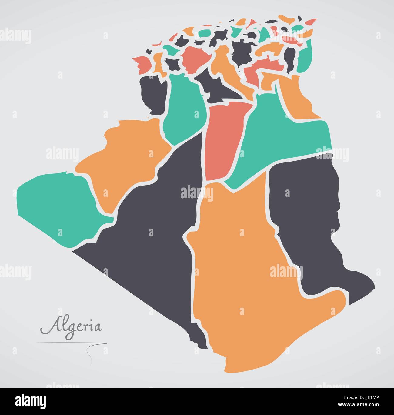 Algeria Map with states and modern round shapes Stock Vector