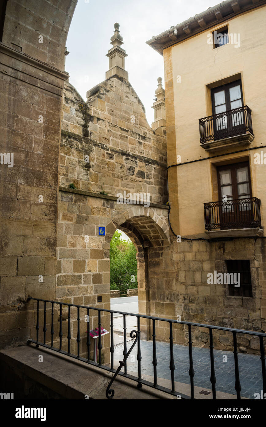 Exterior of the Santa María´s church at Los Arcos, Navarra, Spain. Camino de Santiago pilgrimage way. Stock Photo
