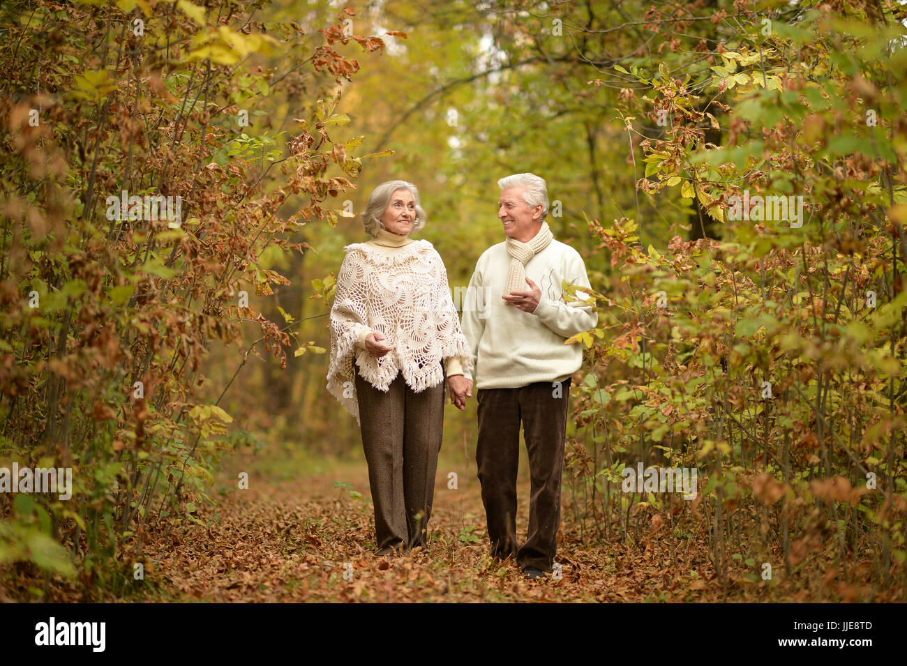 senior couple walking on forest path Stock Photo - Alamy