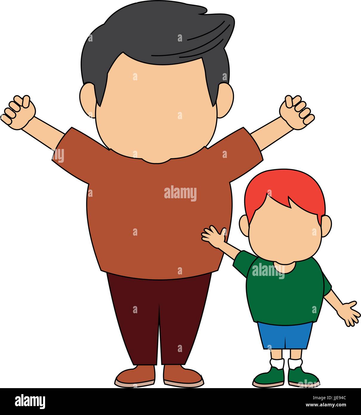 Cartoon Happy Grandpa And His Grandson Family Cheerful Stock