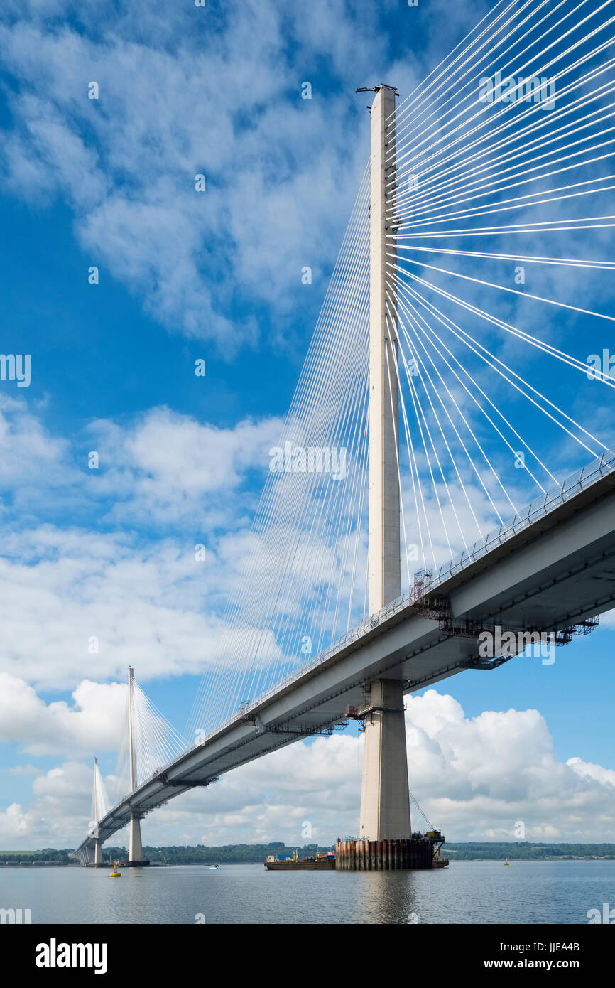 View of new Queensferry Crossing bridge spanning River Forth in Scotland, United Kingdom Stock Photo